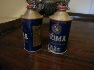 Two PRIMA ALE Cone Top IRTP Beer Cans Prima Brewing Chicago IL Caps 3