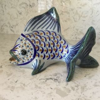 Erandi Toloso Mexico Pottery Large Tropical Fish Figural Hand Crafted Signed
