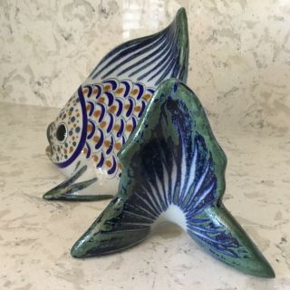 Erandi Toloso Mexico Pottery Large Tropical Fish Figural Hand Crafted Signed 3