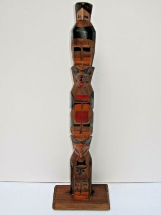 Vintage Pacific Northwest Native American Carved Totem Pole18 1/2 