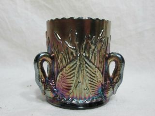 Vintage Carnival Glass Toothpick Holder Swan In Rushes