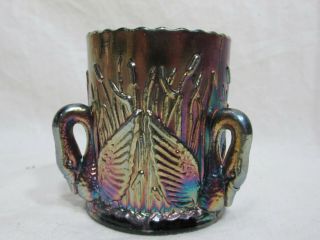 Vintage Carnival Glass Toothpick Holder Swan in Rushes 2
