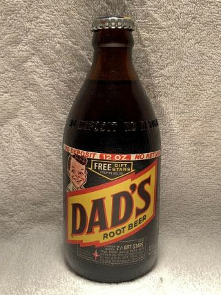 Rare Full 12oz Dad’s Root Beer Paper Label Amber Soda Bottle No Deposit