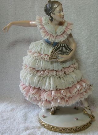 Large Exceptional Dresden volkstedt German Porcelain Lace Figurine Woman 2