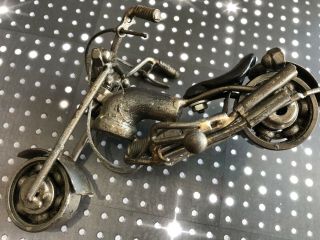 Vintage Indian Harley Davidson Motorcycle Art Welded With Nuts And Bolts By Hand