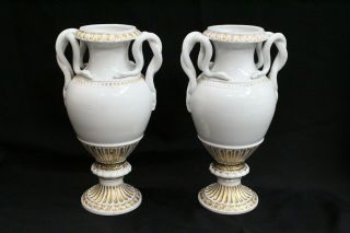 Rare Antique Meissen Snake Handled Paris White Urns 1800s Porcelain