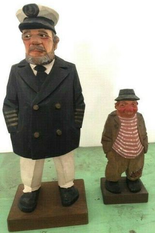 Two Vintage C.  O.  Trygg Wood Carved Figurines Sweden Captain & Hobo