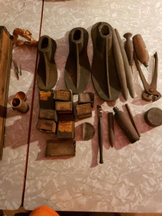 Antique Cobblers Stand Shoe Repair Tool 3 Lasts Steampunk Cast Iron Vtg