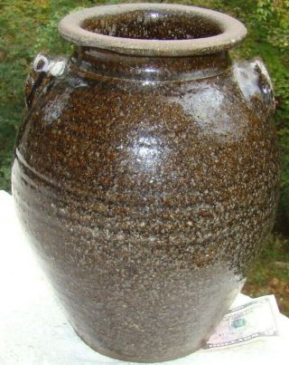Signed Edgefield Catawba Pottery Southern Green Alkaline Glaze Stoneware 12” Jar
