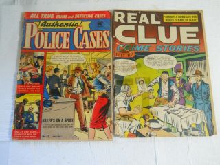 2 Vintage Comic Books 1947 Real Clue Crime Stories No.  5 & Police Cases 1954