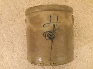 Antique - 4 Gallon Blue Bee Sting Stoneware Crock With Handles