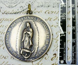 Antique Catholic Our Lady Of Guadalupe Mexican Shrine Church Bronze Fob Medal