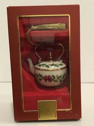 Lenox Holiday Tea Kettle Ornament 6141618 Euc Box