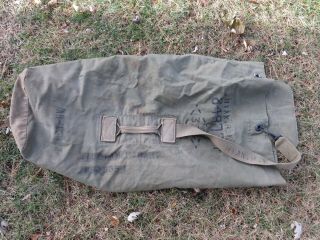 Us Army Vintage Green Canvas Duffle Bag Top Load Vietnam Era Trench Art