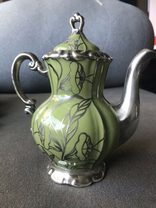 Antique Bavaria Porcelain Tea Set Mitterteich / Deusch Silver Overlay