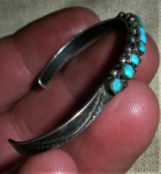 Antique C.  1930 Zuni Coin Silver Turquoise Row Bracelet Classic Stamps Vafo