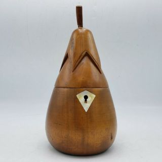 Antique Pear Wooden Treen Wood Tea Caddy Caddie W/ Lock 8.  5 " Tall