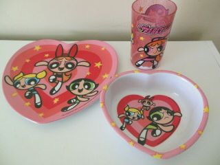 3 Piece Powerpuff Girls Dinnerwear Set Heart Shaped Zak Designs 1999