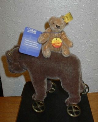 2 Vintage Steiff Bears 6 " Brown Mohair Bear W Wheels,  3 1/4 " Steiff Teddy Bear