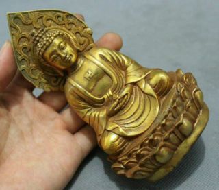 Collect gold - plated bronze pray bless shakyamuni Buddha statue in Tibet 5.  5inch 2