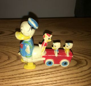 Vintage Miniature Painted Plastic Donald Duck And His Nephews Ramp Walker
