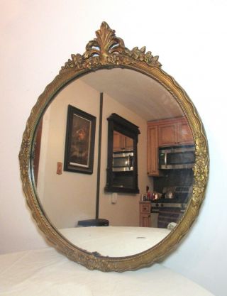 antique ornate Victorian style carved gilded gilt wood circular frame mirror 2