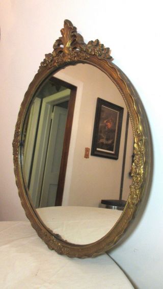 antique ornate Victorian style carved gilded gilt wood circular frame mirror 3