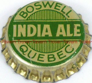 1950s Canada Quebec Boswell India Ale Cork Lined Bottle Cap Tavern Trove