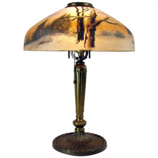 Signed Pittsburgh Reverse And Obverse - Painted Table Lamp