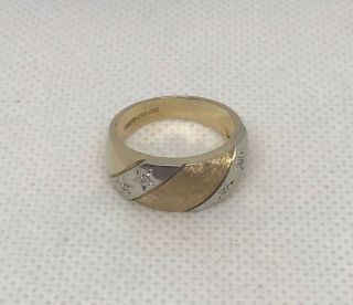 Vintage Wedding Band Ring 14K 2 Tone Gold 4 Diamond Accents Starburst Prism Lite 2
