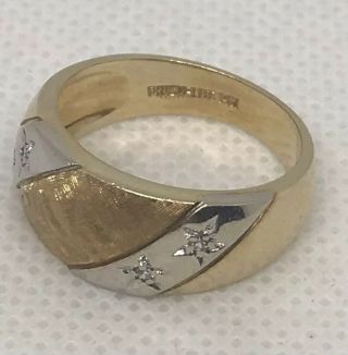 Vintage Wedding Band Ring 14K 2 Tone Gold 4 Diamond Accents Starburst Prism Lite 3