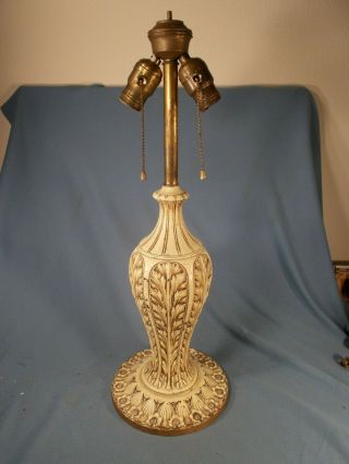 Vintage Double Pullchain Sockets Floral Art Nouveau Electric Table Lamp C1920s