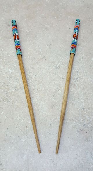 Hand Crafted Cut Beaded Native American Indian Hair Sticks