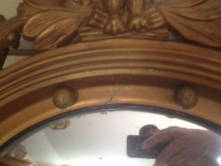 Antique Large Federal Eagle Convex Bullseye Gold Wood Mirror 30 