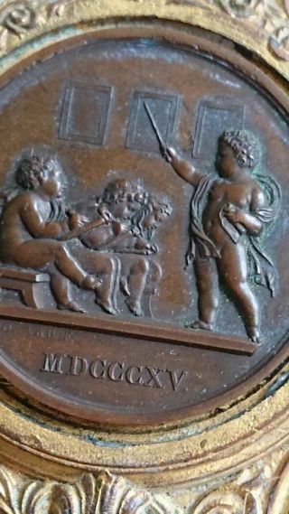 Sublime Antique French Gilded Benitier & Bronze Cherub Medal Dated 1815