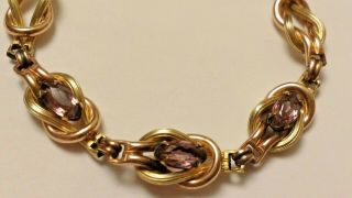 Vtg 12k Gold Filled Twisted Link Design Braclet With Amethyst Colored Stones
