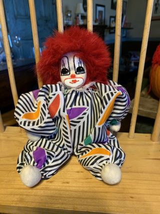 Vintage Q - Tee 1987 Clown Sand Doll 7 Inch Red Hair Collectible Doll