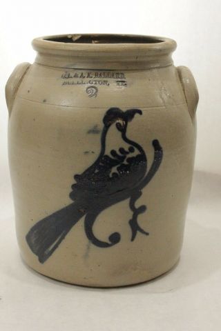 Antique Primitive Salt Glazed Stoneware " Early Bird Crock O.  L.  & A.  K.  Ballard.  Vt