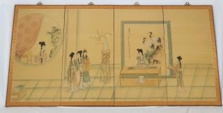 Vintage Japanese Geisha Silk Screen Hand Painted 4 Panel Divider Asian 71 " X 36 "