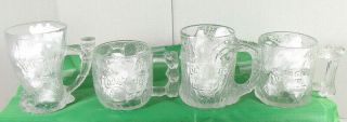 Vintage 1993 Complete Set Of 4 Mcdonalds Flintstones Collectible Glass Mugs