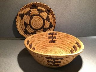 Vintage 1960’s Papago Native American Indian Baskets Tray Bowl