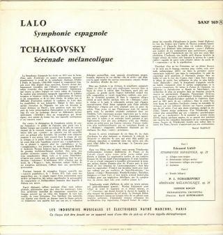 LEONIDE KOGAN,  LALO SYMPHONY FRENCH 60 ' S STEREO LP COLUMBIA SAXF 169 2