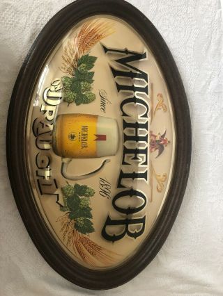 Vintage Michelob Beer Sign Oval Raised Plastic Anheuser Busch 22.  5x14.  5 Bar Pub