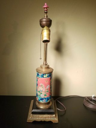 Antique French Longwy Pottery Arts,  Crafts Electric Table Lamp