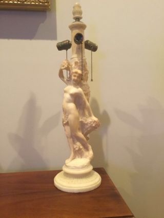 Antique Vintage Art Deco Nouveau Carved Alabaster Nude Figural Lady Lamp Italian