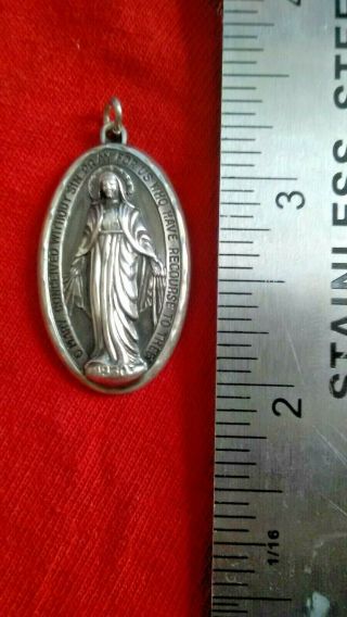 Vintage Sterling Silver Miraculous Medal Catholic Pendant Jewelry Virgin Mary