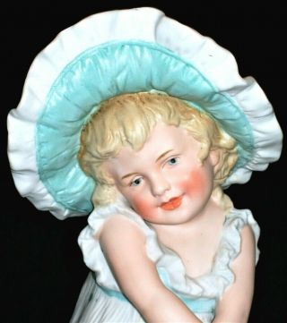 Antique German Gebruder Heubach Girl Doll Piano Baby Sunbonnet Bisque Figurine