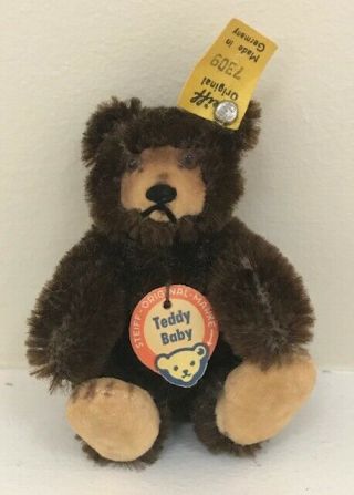 Vintage Antique Steiff Mohair Teddy Baby Bear Miniature Dark Brown