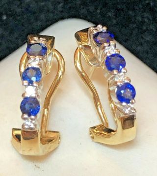 Vintage Estate 14k Gold Blue Sapphire & Diamond Earrings Omega French Backs