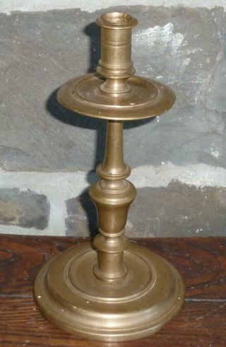 Rare 17th Century C Brass Mid Drip Candlestick Antique Early Lighting Spanish